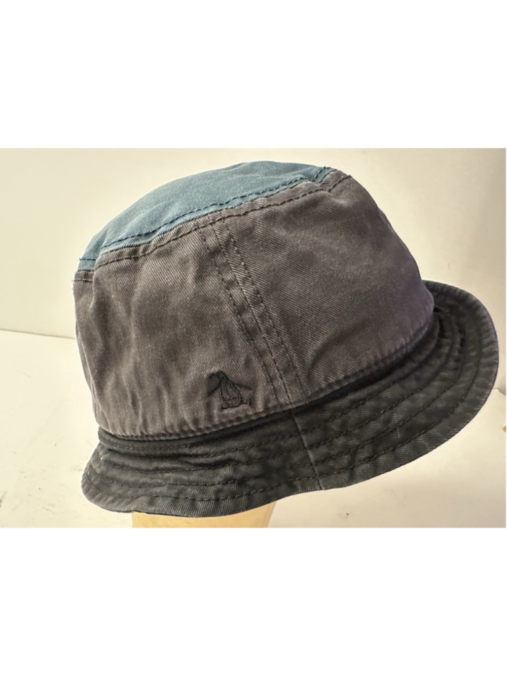 An Original Penguin Colorblock Cotton Bucket Hat L XL Grey Teal Mens Sun Cap